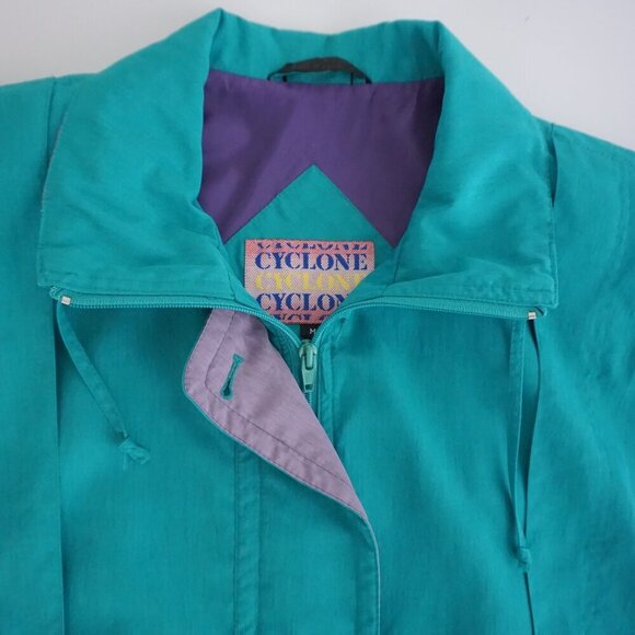 Vintage 80S Cyclone Neon Teal w Purple Trim Zip Up Lightweight Bomber Jacket M - Picture 10 of 10